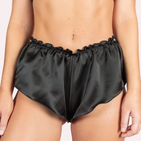 Luxurious Black Satin French Knickers - Image 2