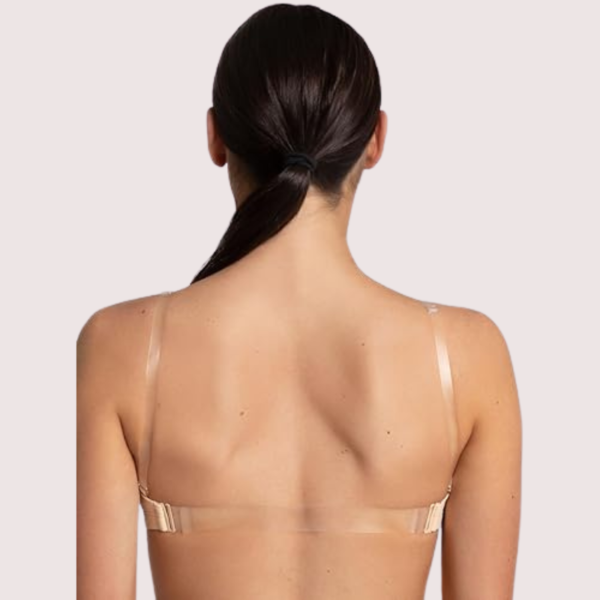 Sexy Tube Bandeau Bra with Transparent Straps in Nude - Image 4