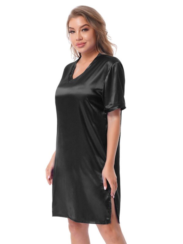 Silk satin sexy black short sleepwear - Image 4