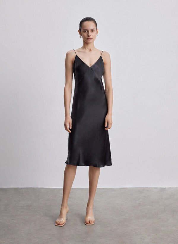 Silk Slip V-Neck Cocktail Party Dress - Image 2