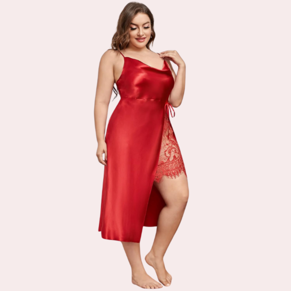 Plus Size Lace Trim Sleep Dress with Cowl Neck - Image 3