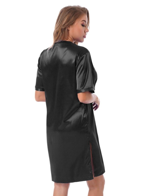 Silk satin sexy black short sleepwear - Image 5