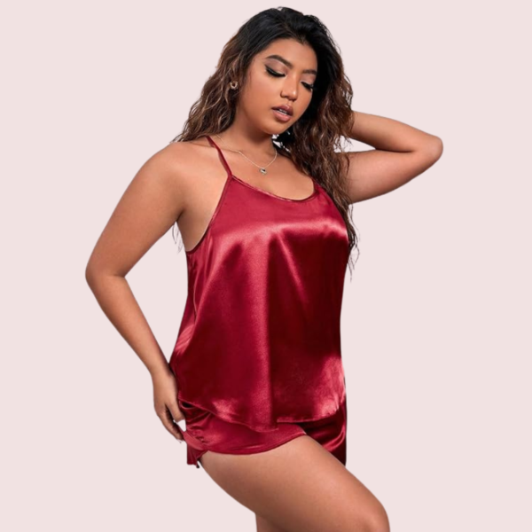 Plus Size Women's Silk Cami and Shorts Set - Image 4