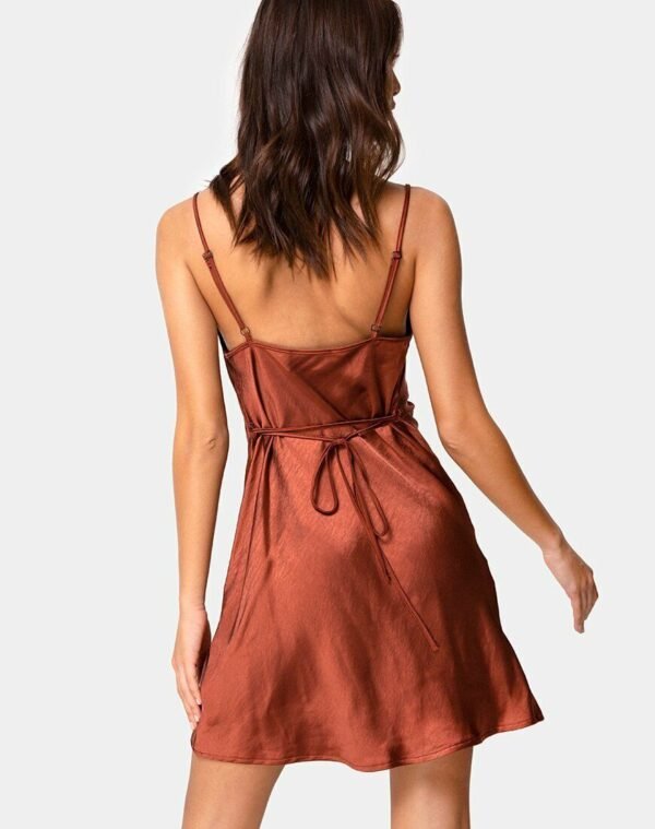 Elegant  Dark Rust Satin Slip Dress - Image 3