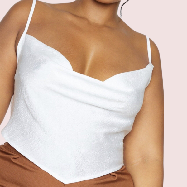 Plus  Size White Satin Cropped Cowl Neck Cami Top - Image 5