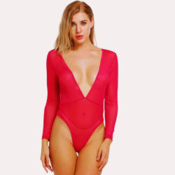 Sheer and Opaque Bodysuit for Women - Image 2