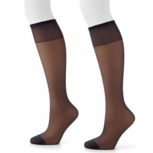 3 Pairs Gentle Brown Sheer Toe Knee High Stockings - Image 2