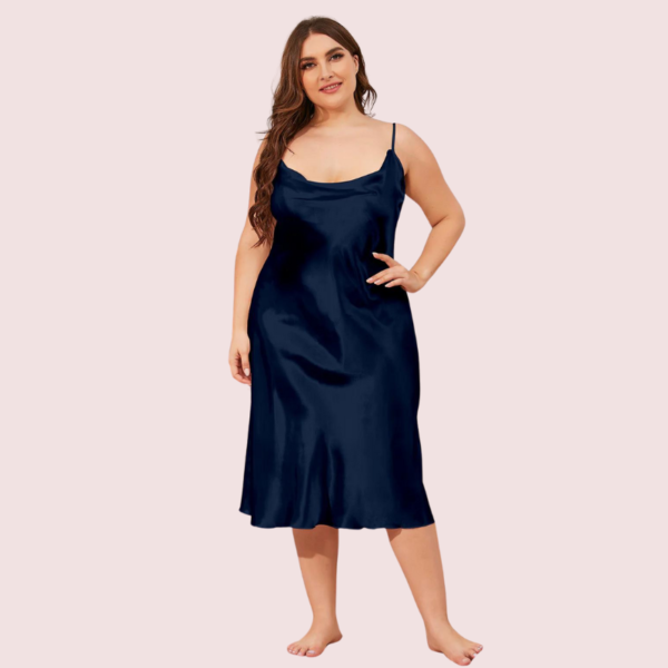 4XL 5XL Plus Size Satin Cowl Neck Dress - Image 2