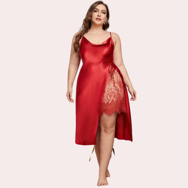 Plus Size Lace Trim Sleep Dress with Cowl Neck - Image 2