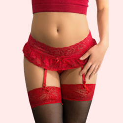 Floral Lace Crotchless Garter Belt Lingerie Set - Image 4