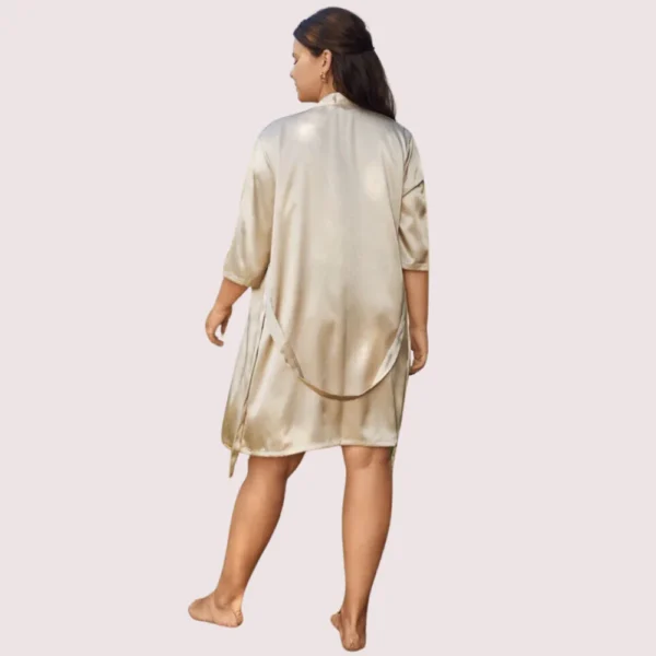 5XL-6XL Beige Silk Satin Robe - Image 4