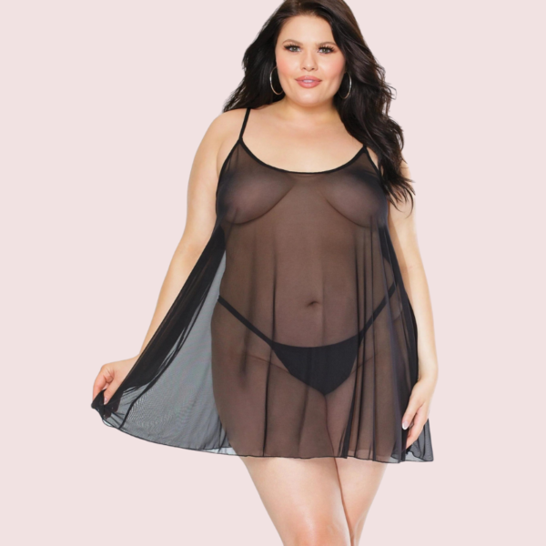 Plus Size Sheer Black Chemise - Image 2