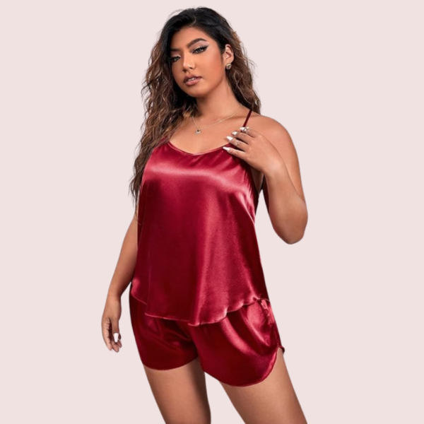 Plus Size Women's Silk Cami and Shorts Set - Image 3