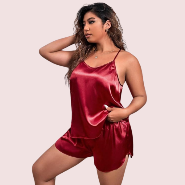 Plus Size Women's Silk Cami and Shorts Set - Image 5