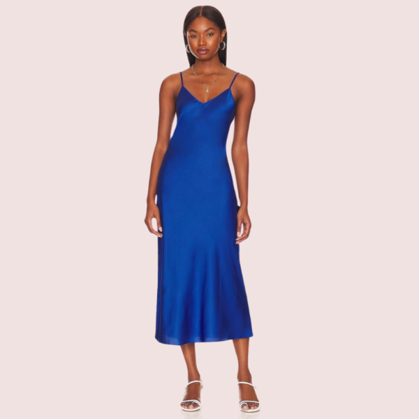 Glamorous Blue Satin Slip Midi Dress - Image 2