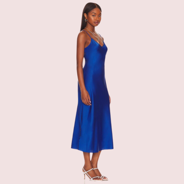 Glamorous Blue Satin Slip Midi Dress - Image 3