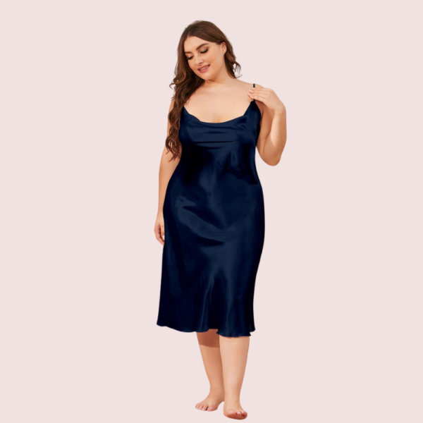 4XL 5XL Plus Size Satin Cowl Neck Dress - Image 4