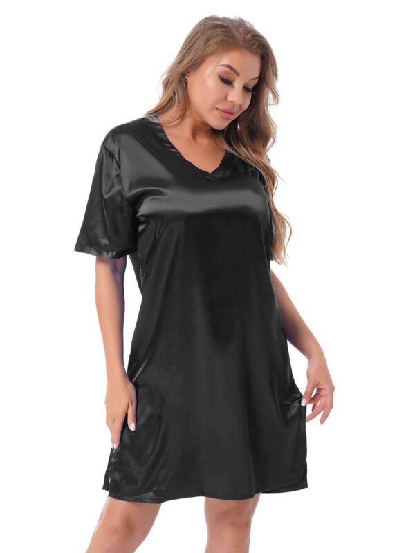 Silk satin sexy black short sleepwear - Image 3